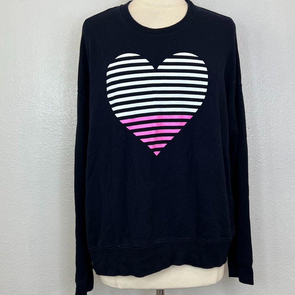 SUNDRY Women’s  Size 1 S  Navy with a White Pink Heart Pullover‎ Sweatshirt Top